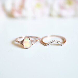 🎀Sweet Oval Opal Dainty Zircon Thin Beautiful Rose Gold Ring for Women EVGG1217